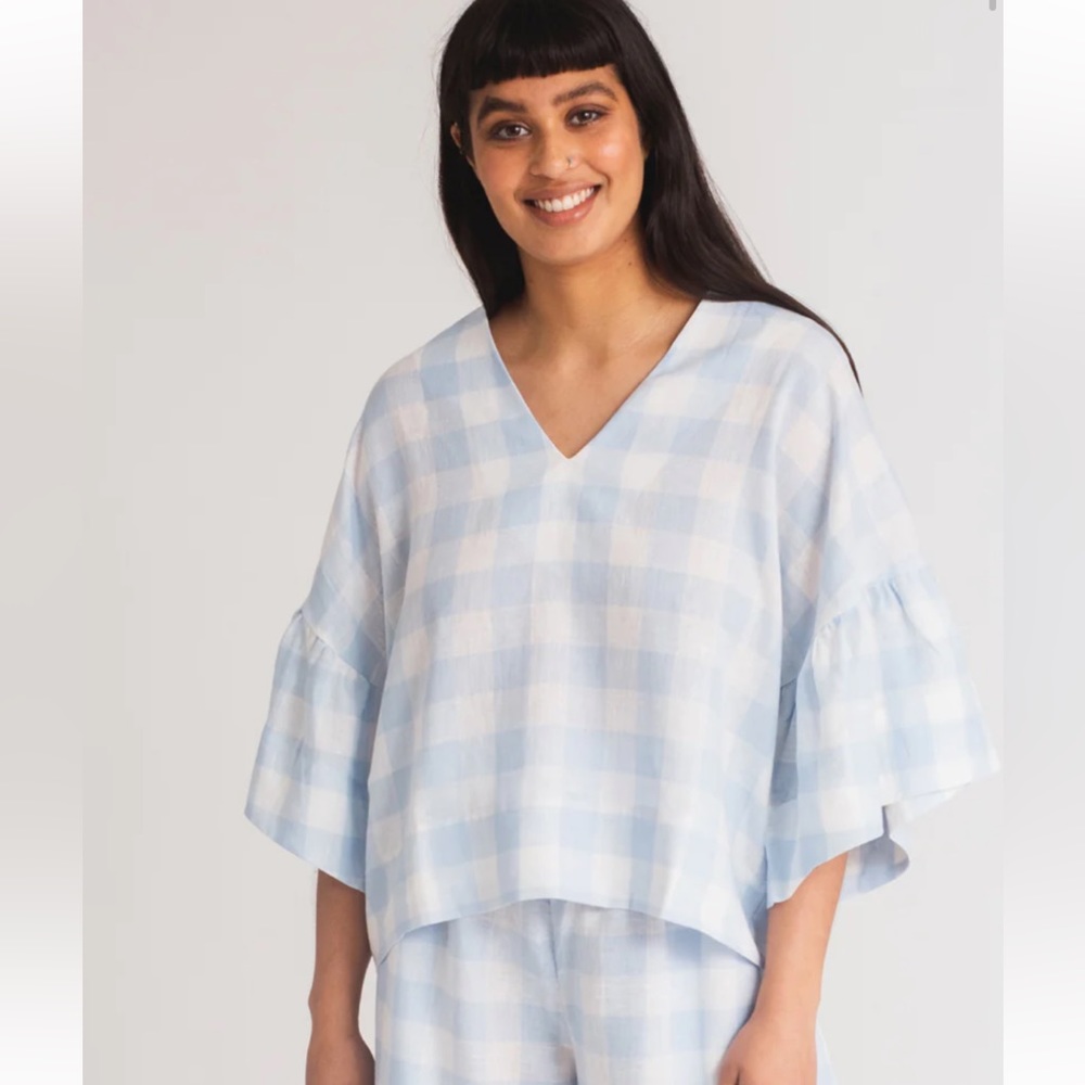 Beaumont Rita Gee Pale Blue Gingham Tunic Top